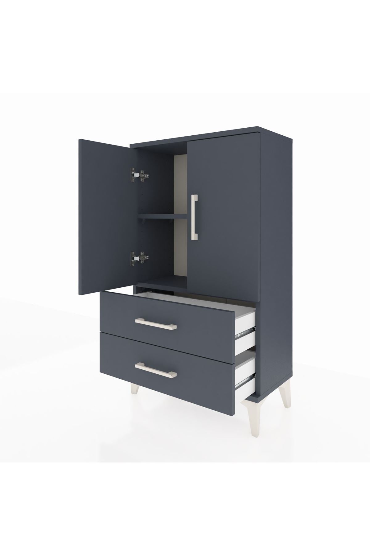 Arges Komodin 2 Raflı 2 Çekmeceli 2 Kapaklı 60x30x106 Antrasit-Antrasit