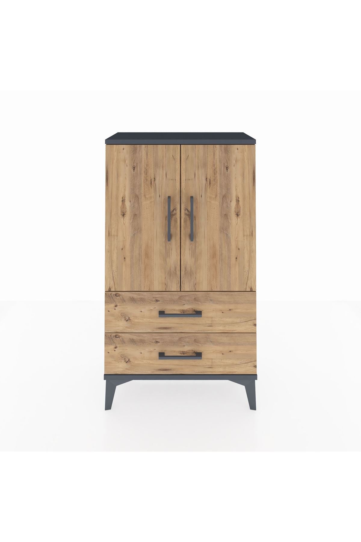 Arges Komodin 2 Raflı 2 Çekmeceli 2 Kapaklı 60x30x106 Antrasit-Çam