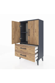 Arges Komodin 2 Raflı 2 Çekmeceli 2 Kapaklı 60x30x106 Antrasit-Çam