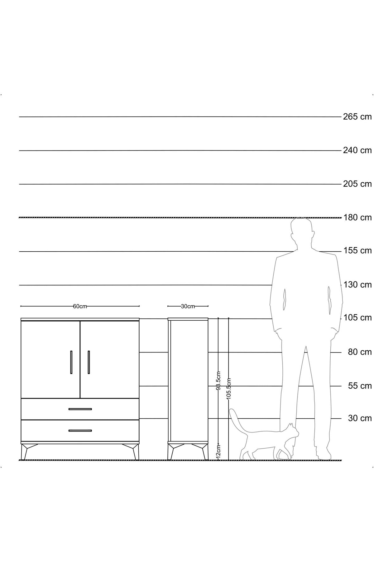 Arges Komodin 2 Raflı 2 Çekmeceli 2 Kapaklı 60x30x106 Antrasit-Çam