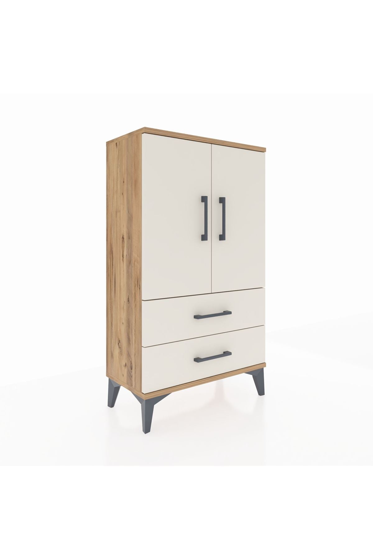 Arges Komodin 2 Raflı 2 Çekmeceli 2 Kapaklı 60x30x106 Çam-Aytaşı