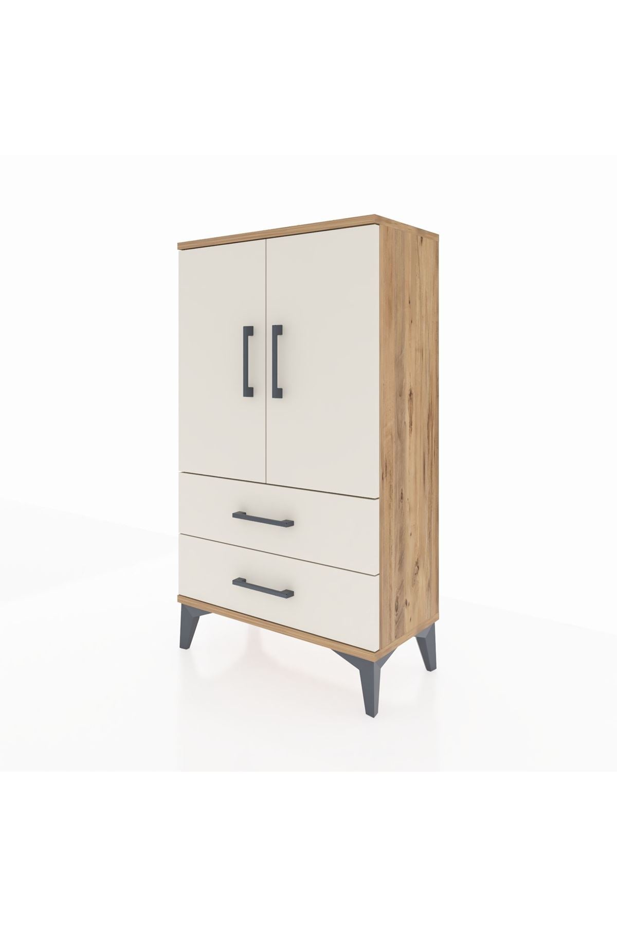 Arges Komodin 2 Raflı 2 Çekmeceli 2 Kapaklı 60x30x106 Çam-Aytaşı