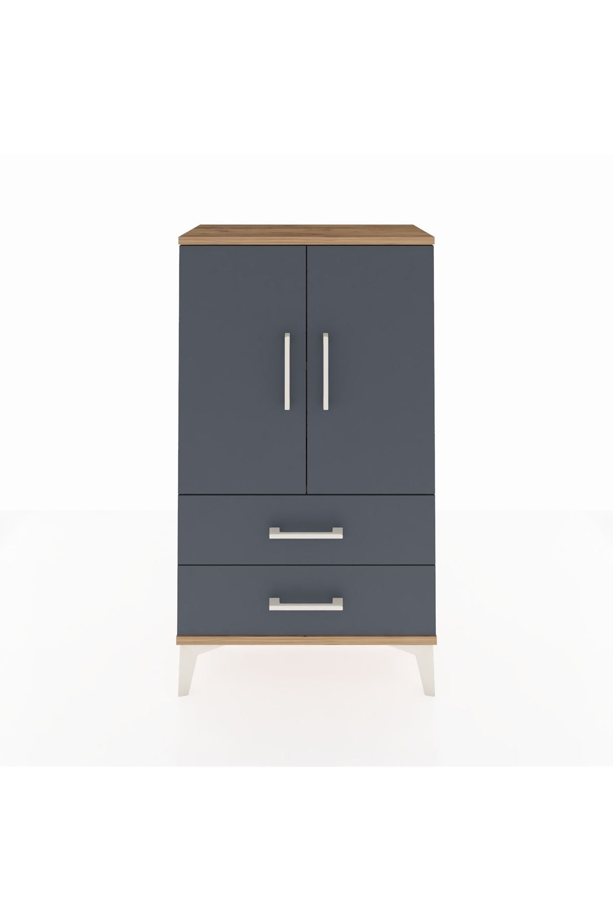 Arges Komodin 2 Raflı 2 Çekmeceli 2 Kapaklı 60x30x106 Çam-Antrasit