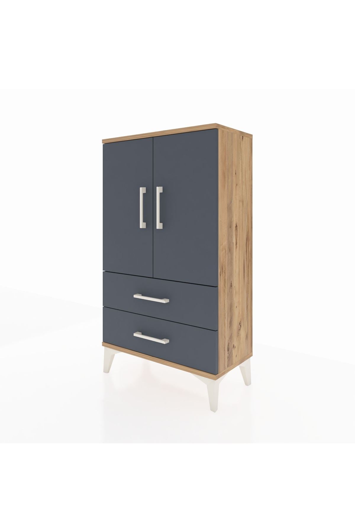 Arges Komodin 2 Raflı 2 Çekmeceli 2 Kapaklı 60x30x106 Çam-Antrasit