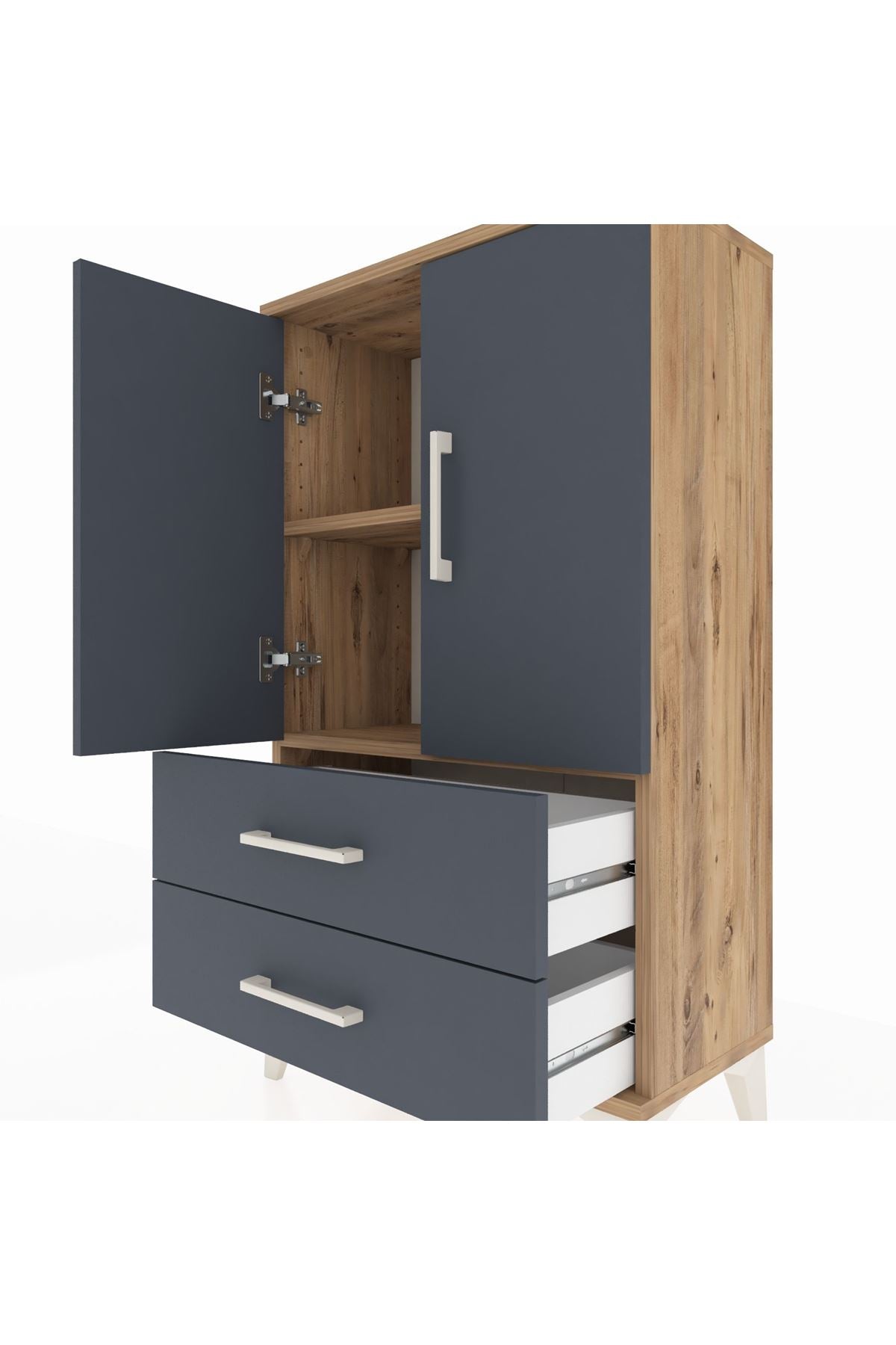 Arges Komodin 2 Raflı 2 Çekmeceli 2 Kapaklı 60x30x106 Çam-Antrasit