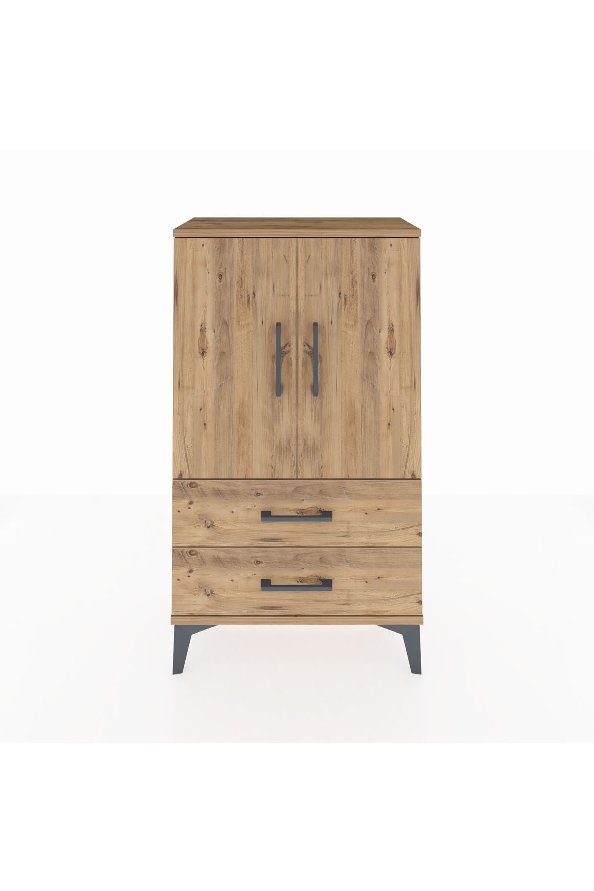 Arges Komodin 2 Raflı 2 Çekmeceli 2 Kapaklı 60x30x106 Çam-Çam