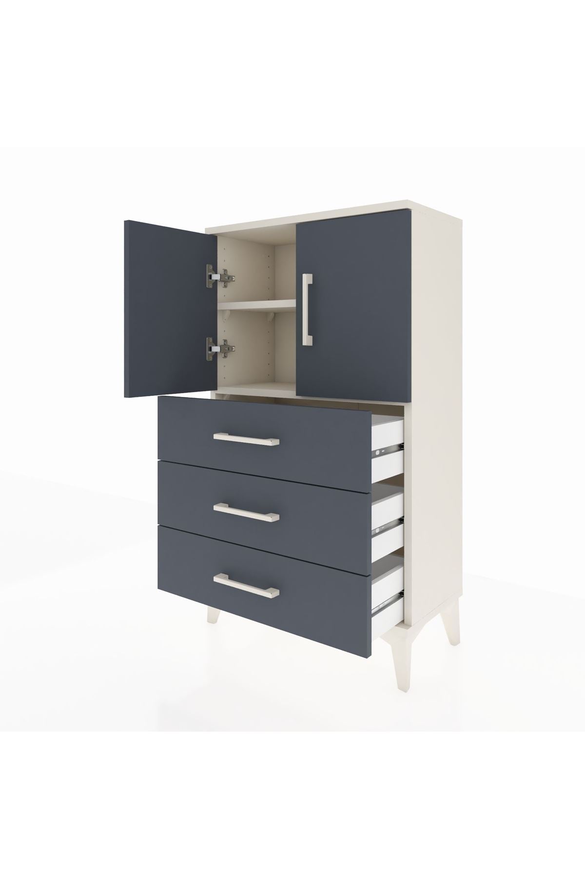 Arges Komodin 2 Raflı 3 Çekmeceli 2 Kapaklı 60x30x106 Aytaşı-Antrasit