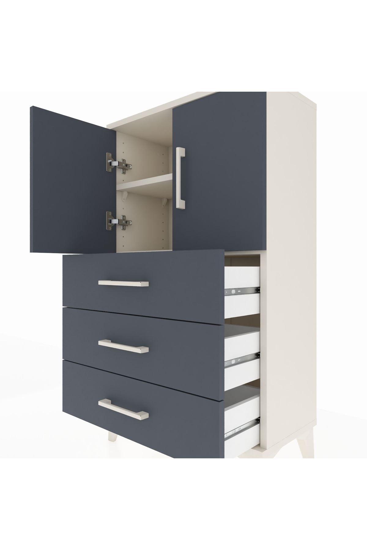 Arges Komodin 2 Raflı 3 Çekmeceli 2 Kapaklı 60x30x106 Aytaşı-Antrasit