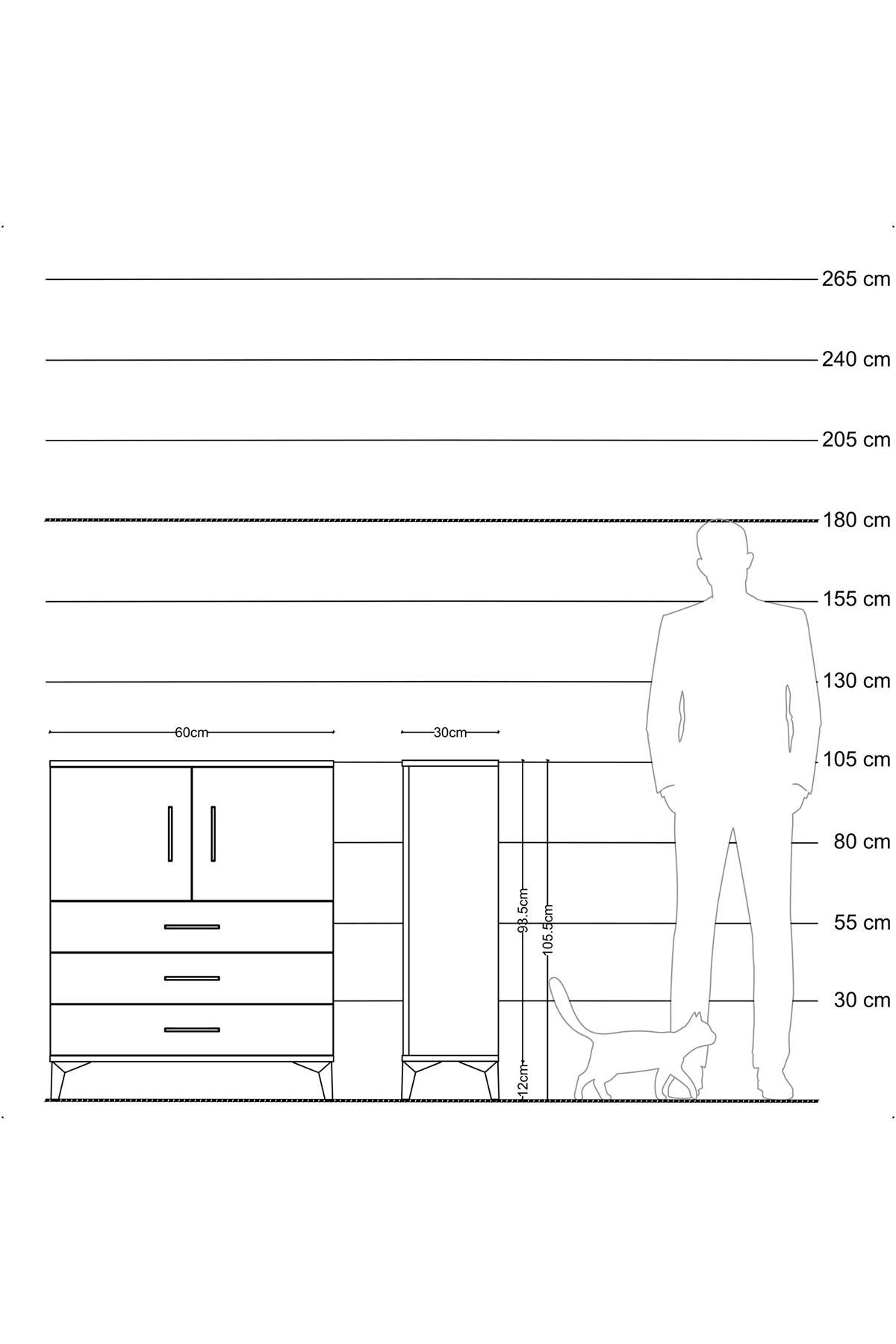 Arges Komodin 2 Raflı 3 Çekmeceli 2 Kapaklı 60x30x106 Aytaşı-Antrasit
