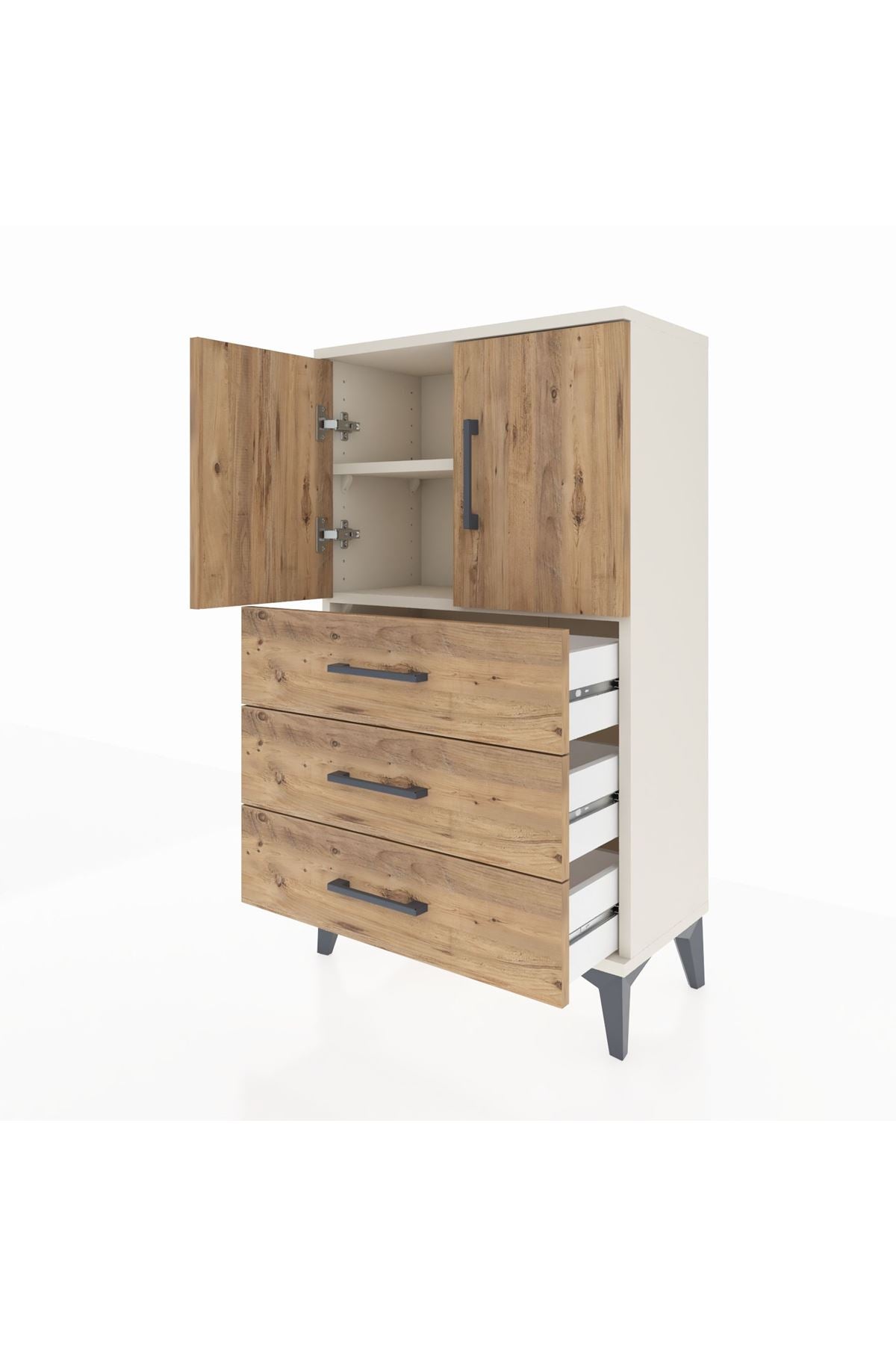 Arges Komodin 2 Raflı 3 Çekmeceli 2 Kapaklı 60x30x106 Aytaşı-Çam