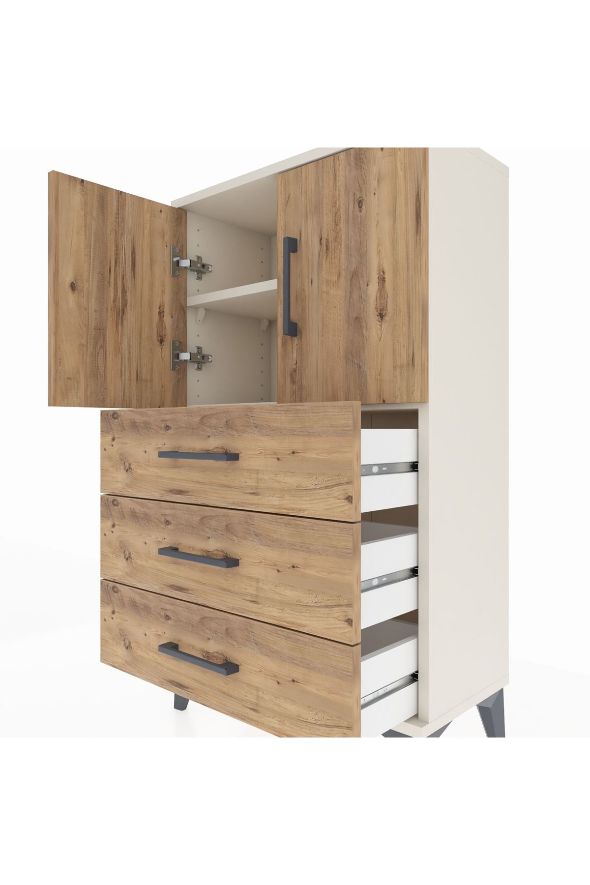 Arges Komodin 2 Raflı 3 Çekmeceli 2 Kapaklı 60x30x106 Aytaşı-Çam