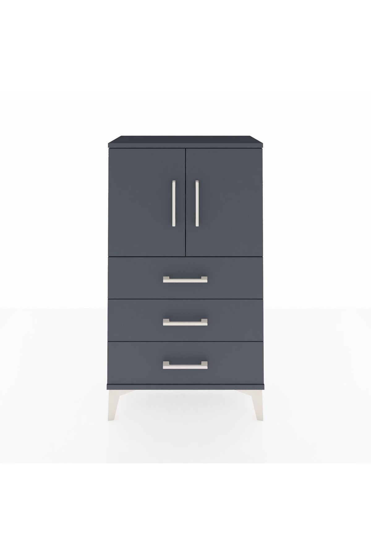 Arges Komodin 2 Raflı 3 Çekmeceli 2 Kapaklı 60x30x106 Antrasit-Antrasit