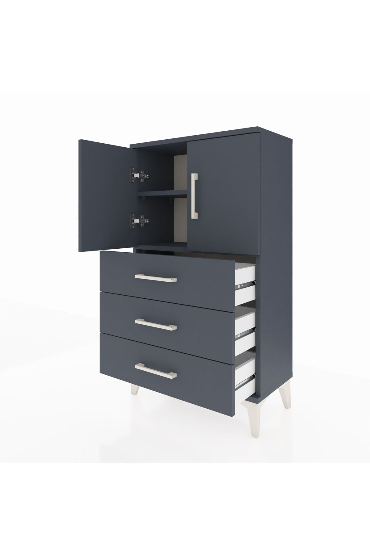 Arges Komodin 2 Raflı 3 Çekmeceli 2 Kapaklı 60x30x106 Antrasit-Antrasit