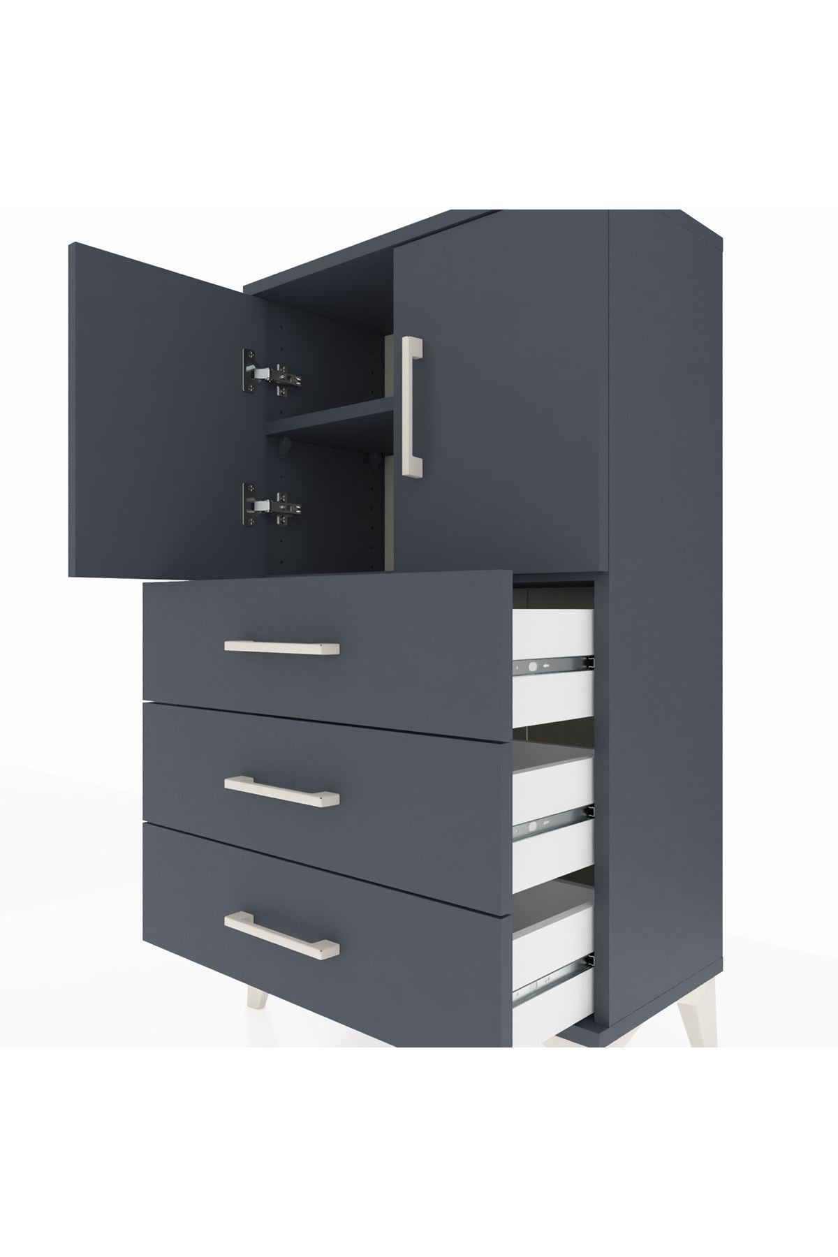 Arges Komodin 2 Raflı 3 Çekmeceli 2 Kapaklı 60x30x106 Antrasit-Antrasit