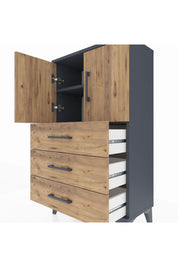 Arges Komodin 2 Raflı 3 Çekmeceli 2 Kapaklı 60x30x106 Antrasit-Çam
