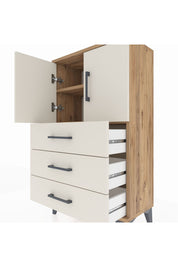 Arges Komodin 2 Raflı 3 Çekmeceli 2 Kapaklı 60x30x106 Çam-Aytaşı