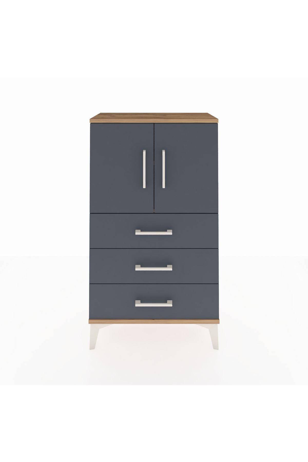 Arges Komodin 2 Raflı 3 Çekmeceli 2 Kapaklı 60x30x106 Çam-Antrasit