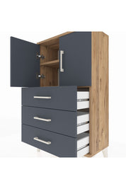 Arges Komodin 2 Raflı 3 Çekmeceli 2 Kapaklı 60x30x106 Çam-Antrasit