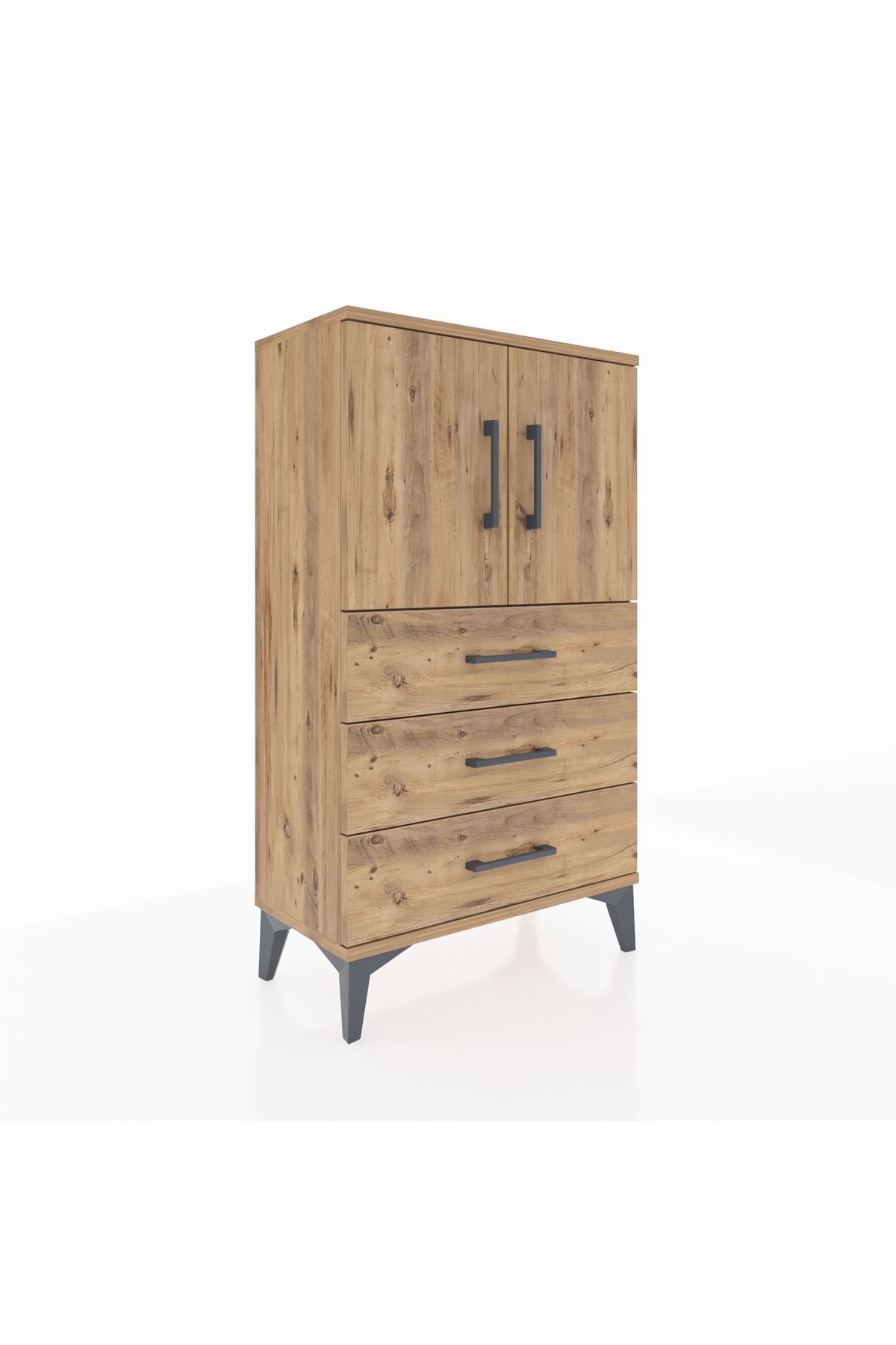 Arges Komodin 2 Raflı 3 Çekmeceli 2 Kapaklı 60x30x106 Çam-Çam