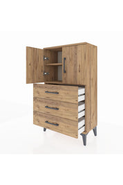 Arges Komodin 2 Raflı 3 Çekmeceli 2 Kapaklı 60x30x106 Çam-Çam