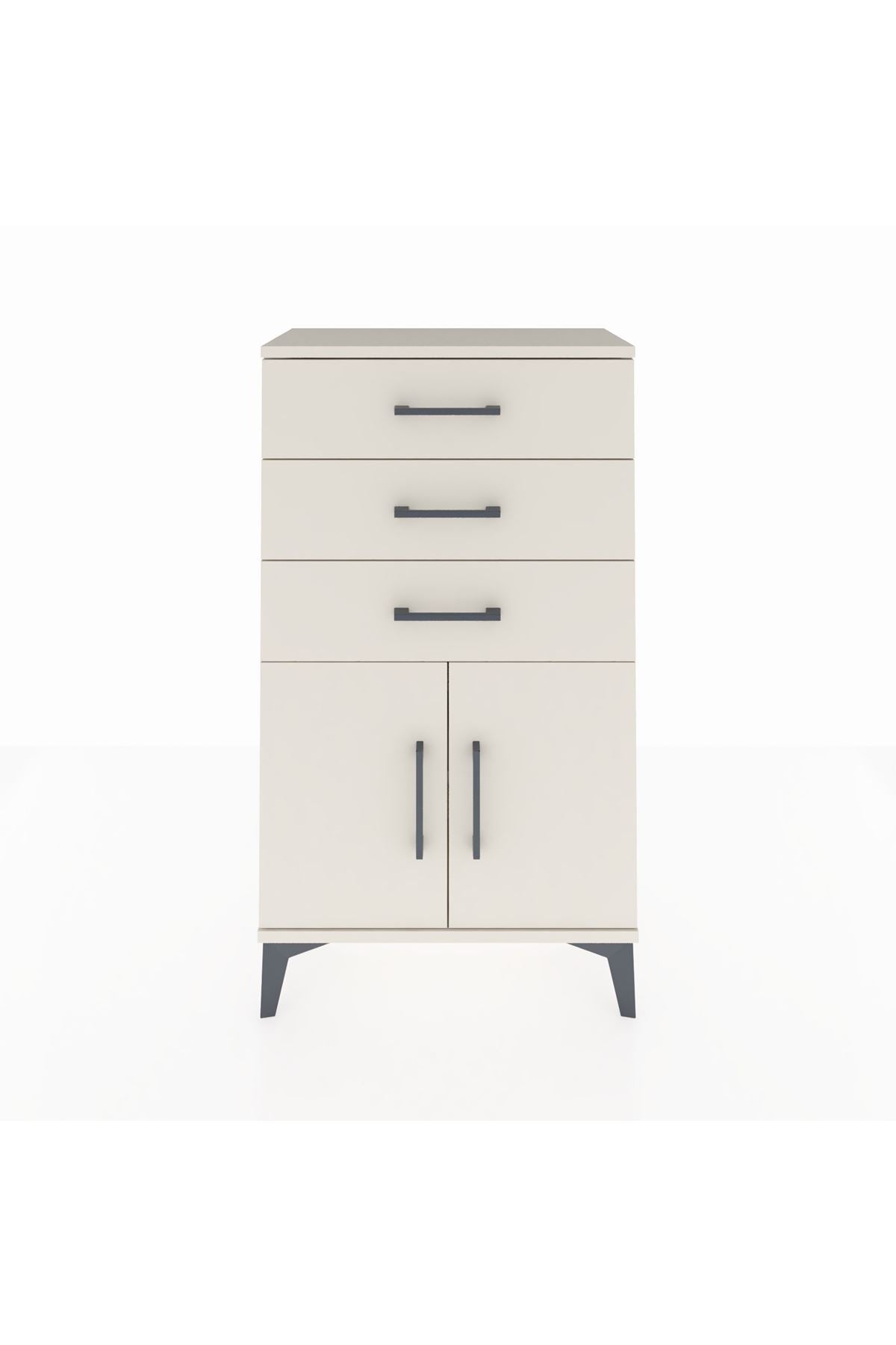 Arges Komodin Tek Raflı 3 Çekmeceli 2 Kapaklı 60x30x106 Aytaşı-Aytaşı