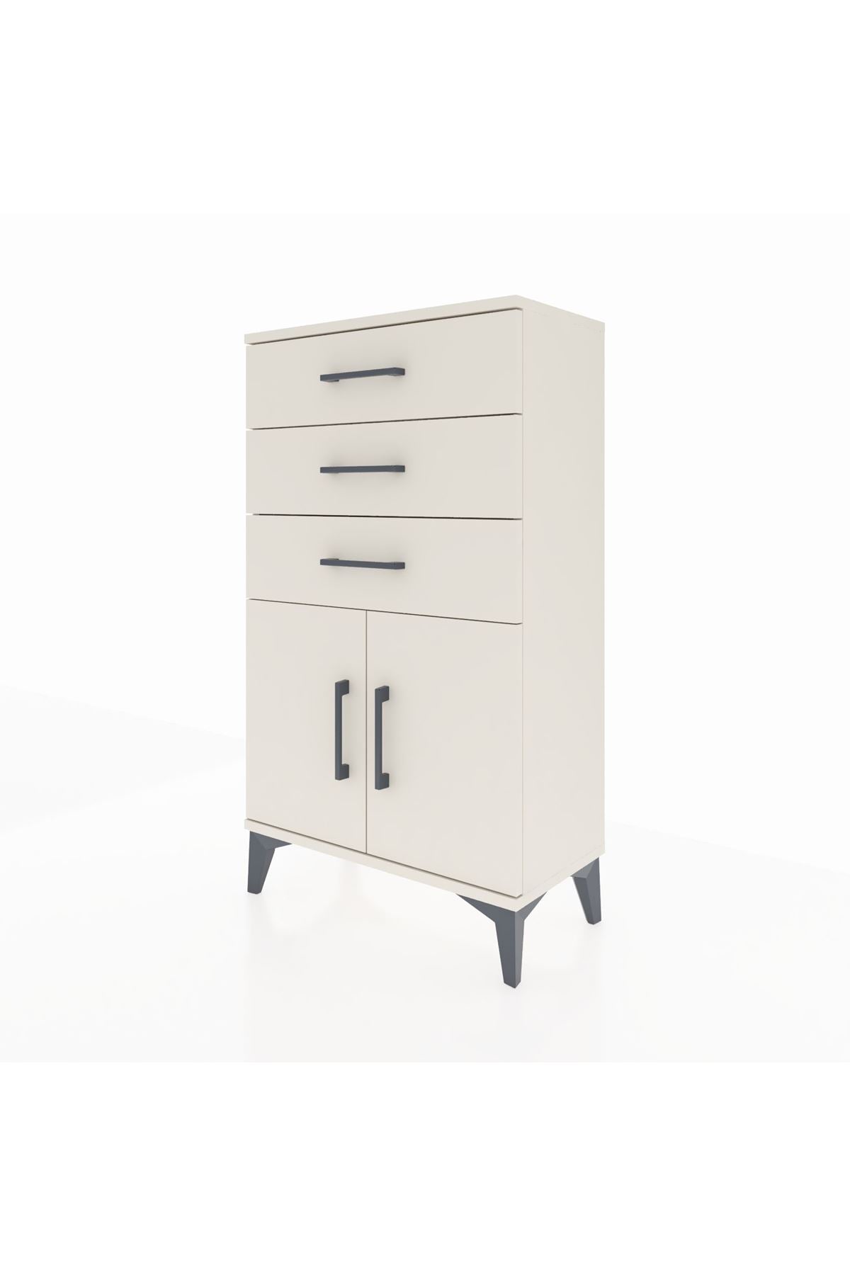 Arges Komodin Tek Raflı 3 Çekmeceli 2 Kapaklı 60x30x106 Aytaşı-Aytaşı