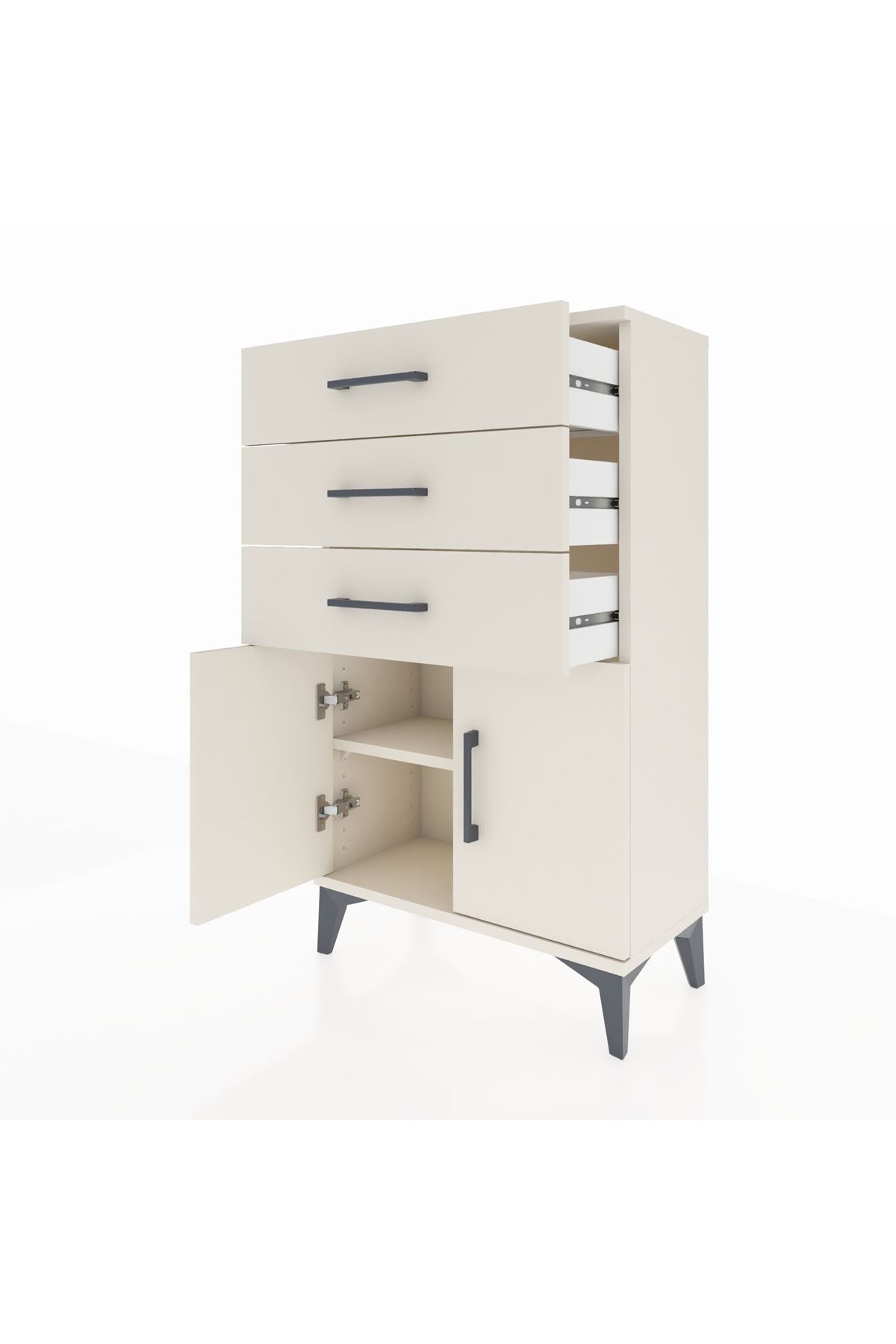 Arges Komodin Tek Raflı 3 Çekmeceli 2 Kapaklı 60x30x106 Aytaşı-Aytaşı