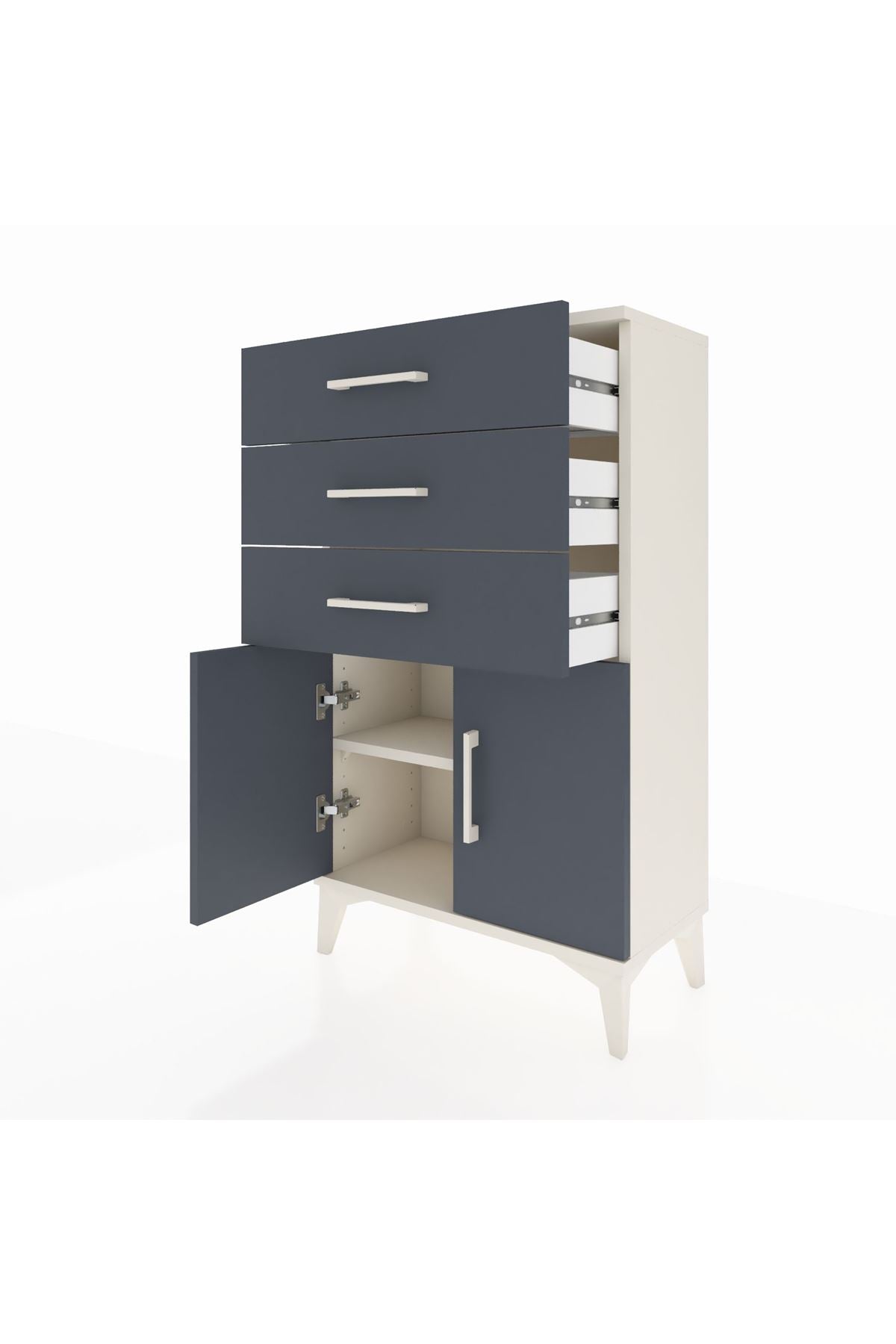 Arges Komodin Tek Raflı 3 Çekmeceli 2 Kapaklı 60x30x106 Aytaşı-Antrasit