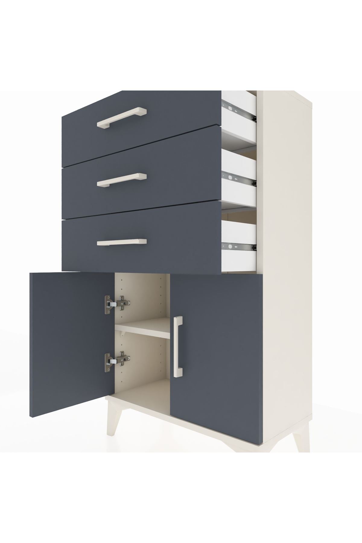 Arges Komodin Tek Raflı 3 Çekmeceli 2 Kapaklı 60x30x106 Aytaşı-Antrasit