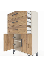 Arges Komodin Tek Raflı 3 Çekmeceli 2 Kapaklı 60x30x106 Aytaşı-Çam