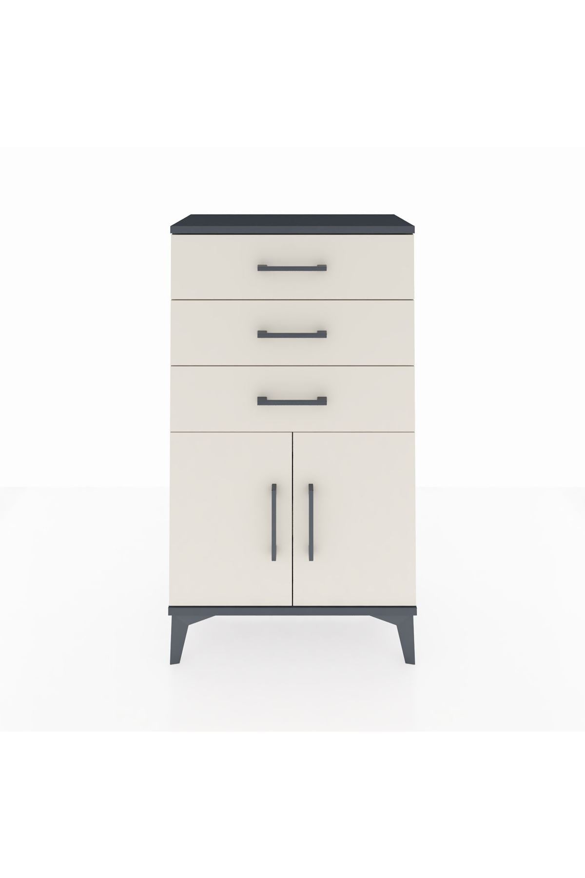 Arges Komodin Tek Raflı 3 Çekmeceli 2 Kapaklı 60x30x106 Antrasit-Aytaşı