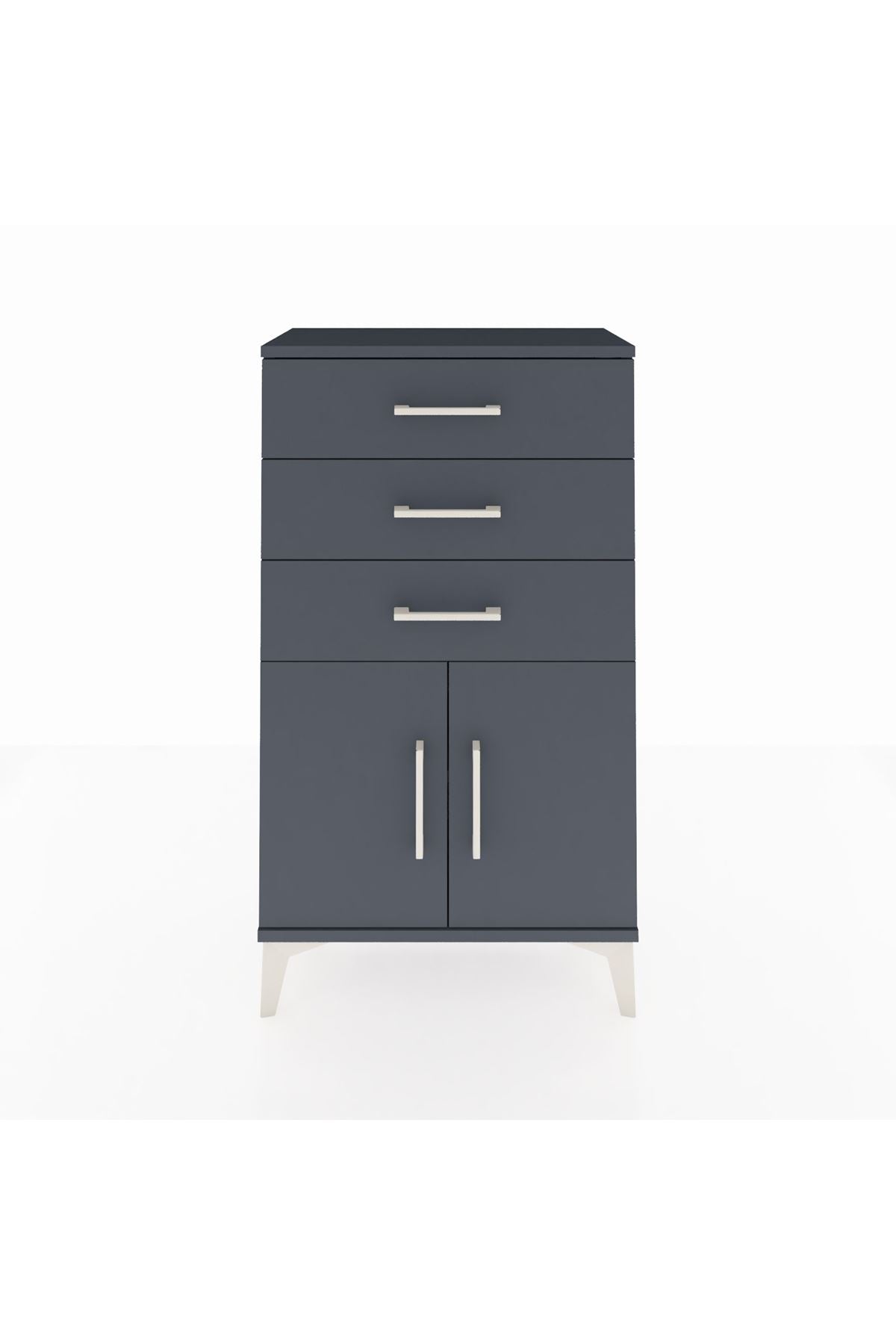 Arges Komodin Tek Raflı 3 Çekmeceli 2 Kapaklı 60x30x106 Antrasit-Antrasit