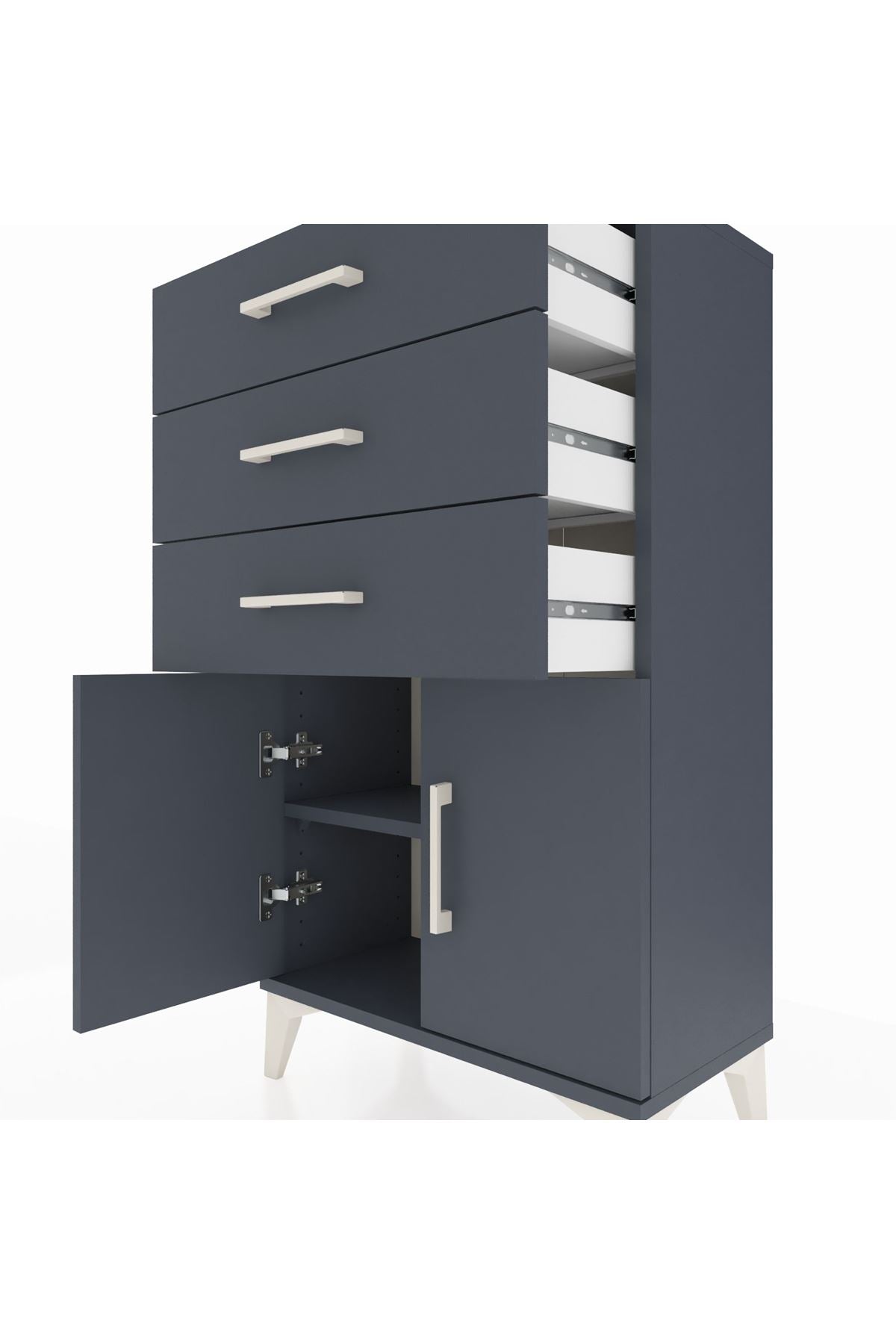 Arges Komodin Tek Raflı 3 Çekmeceli 2 Kapaklı 60x30x106 Antrasit-Antrasit