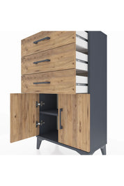 Arges Komodin Tek Raflı 3 Çekmeceli 2 Kapaklı 60x30x106 Antrasit-Çam