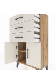 Arges Komodin Tek Raflı 3 Çekmeceli 2 Kapaklı 60x30x106 Çam-Aytaşı