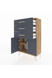 Arges Komodin Tek Raflı 3 Çekmeceli 2 Kapaklı 60x30x106 Çam-Antrasit