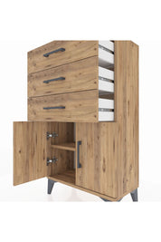 Arges Komodin Tek Raflı 3 Çekmeceli 2 Kapaklı 60x30x106 Çam-Çam