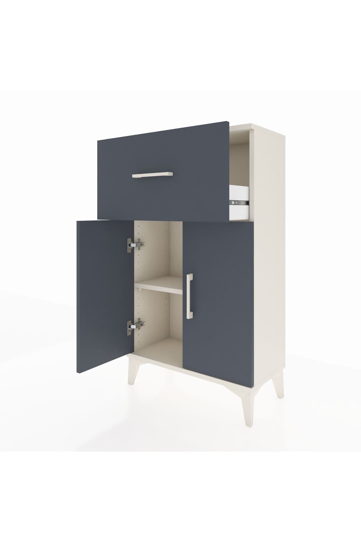 Arges Komodin Tek Raflı Tek Çekmeceli 2 Kapaklı 60x30x106 Aytaşı-Antrasit