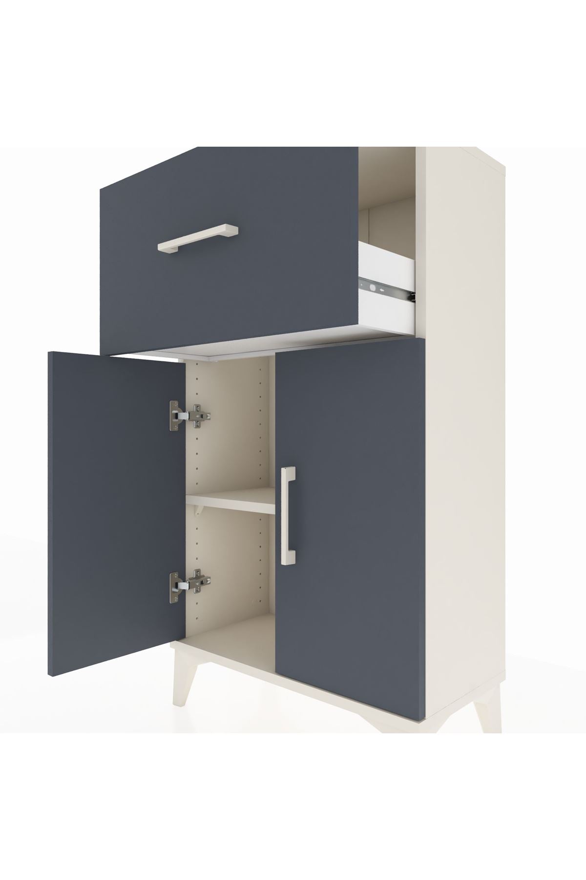 Arges Komodin Tek Raflı Tek Çekmeceli 2 Kapaklı 60x30x106 Aytaşı-Antrasit