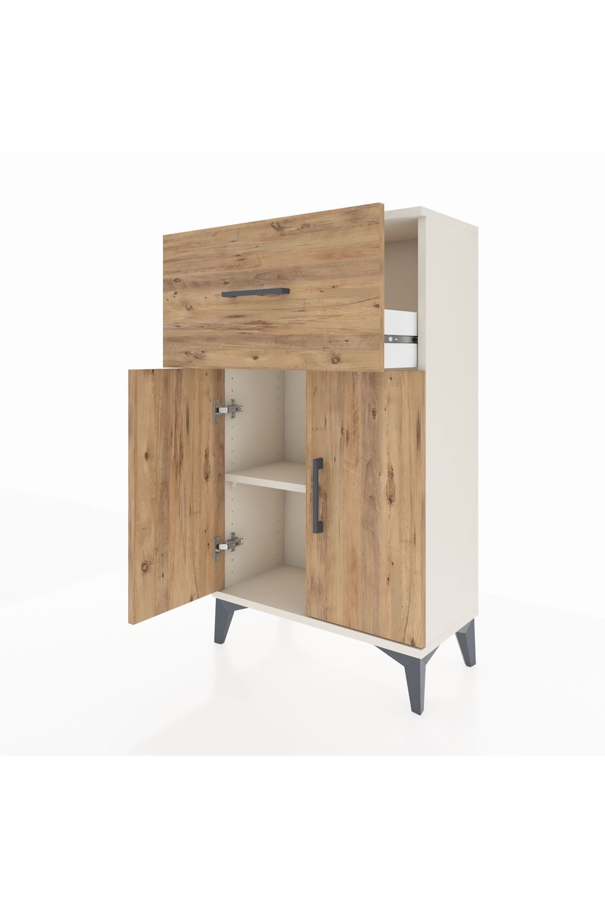 Arges Komodin Tek Raflı Tek Çekmeceli 2 Kapaklı 60x30x106 Aytaşı-Çam