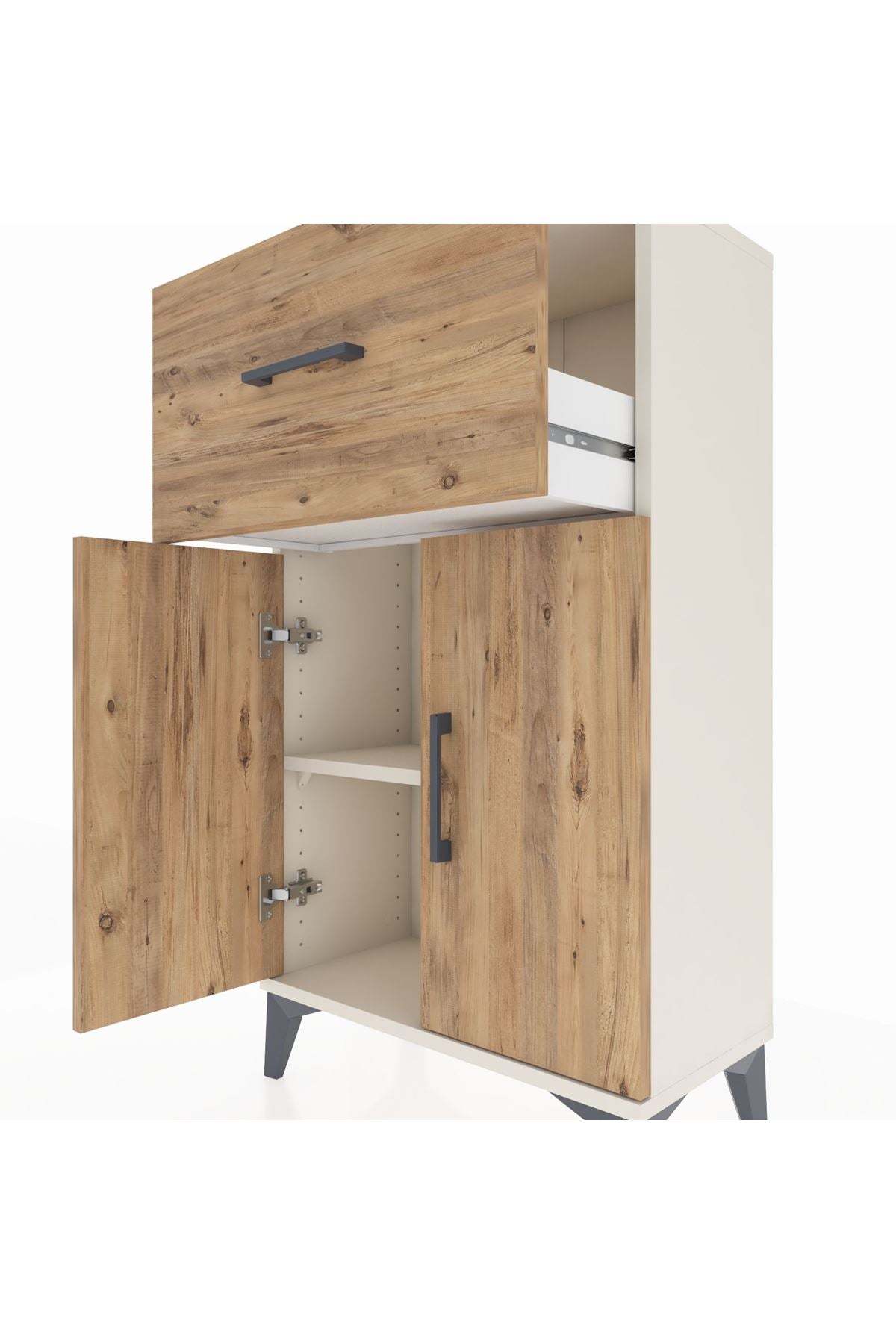 Arges Komodin Tek Raflı Tek Çekmeceli 2 Kapaklı 60x30x106 Aytaşı-Çam