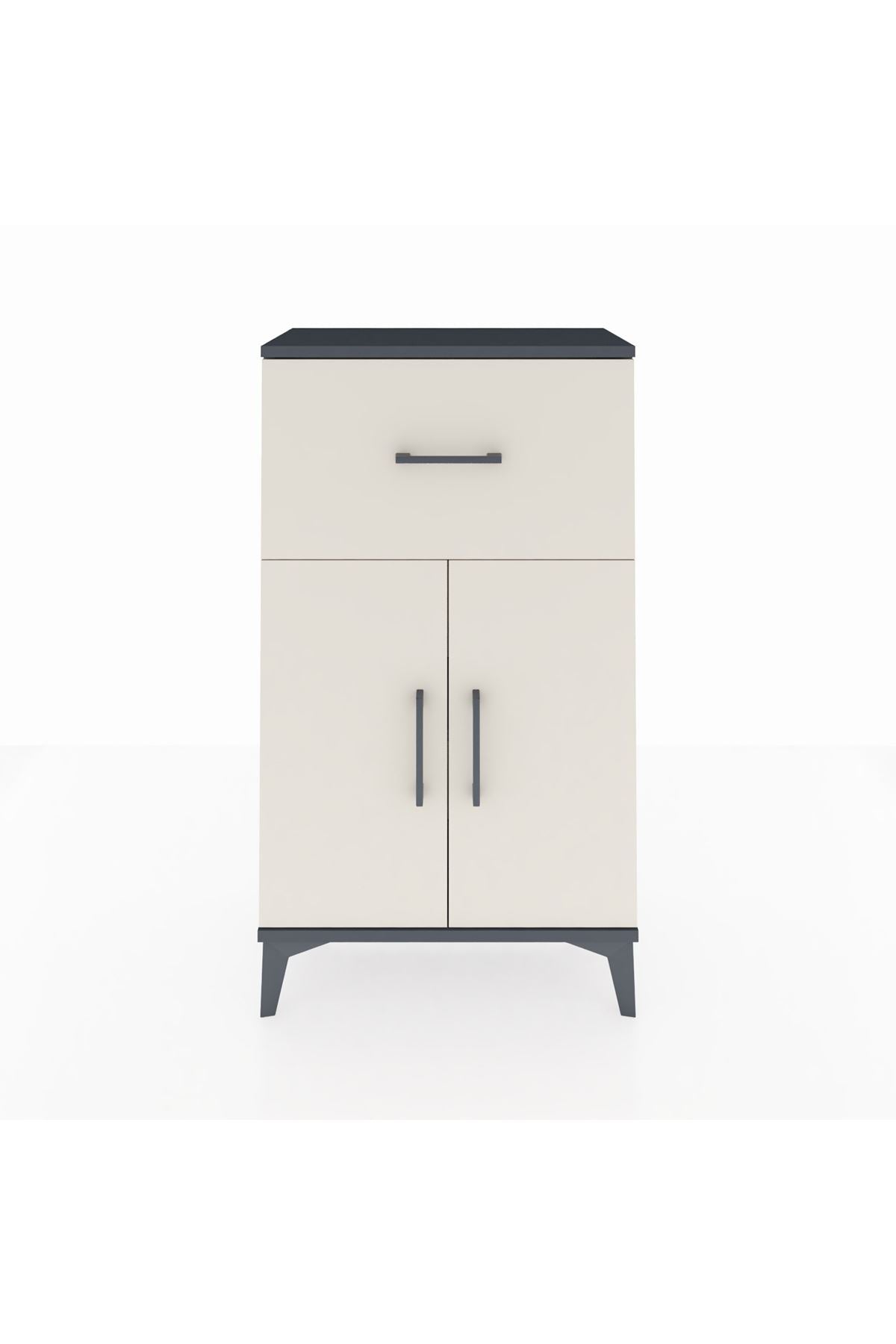 Arges Komodin Tek Raflı Tek Çekmeceli 2 Kapaklı 60x30x106 Antrasit-Aytaşı