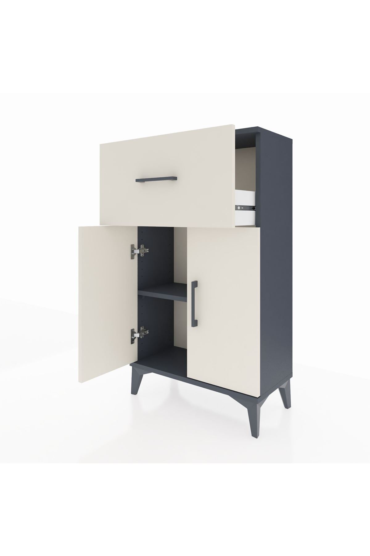 Arges Komodin Tek Raflı Tek Çekmeceli 2 Kapaklı 60x30x106 Antrasit-Aytaşı