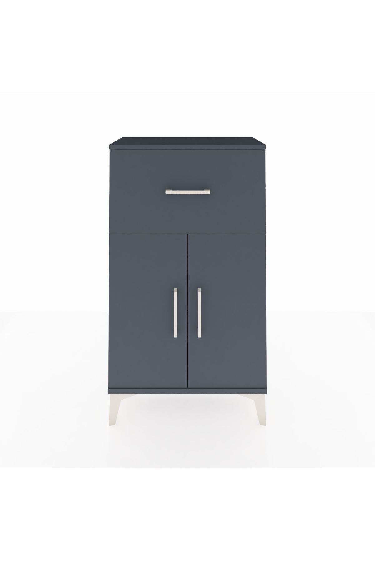 Arges Komodin Tek Raflı Tek Çekmeceli 2 Kapaklı 60x30x106 Antrasit-Antrasit