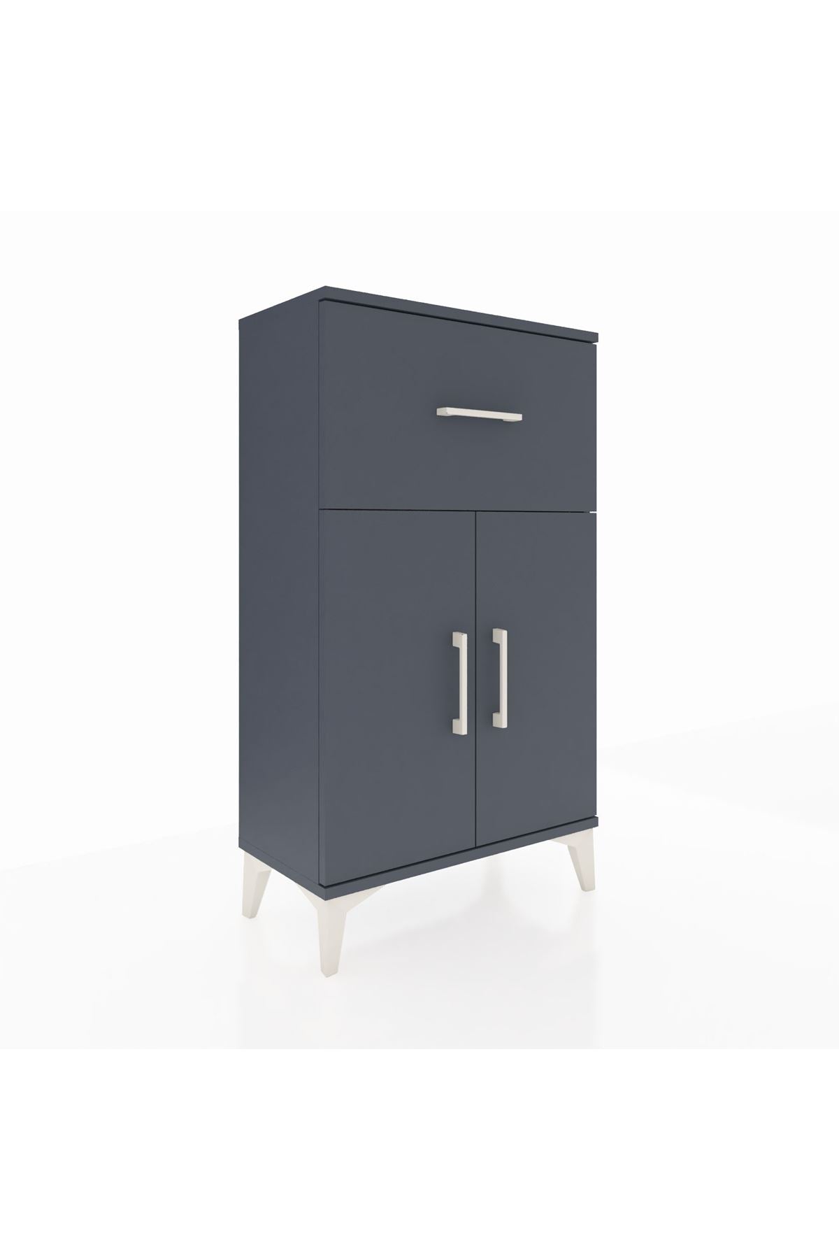 Arges Komodin Tek Raflı Tek Çekmeceli 2 Kapaklı 60x30x106 Antrasit-Antrasit