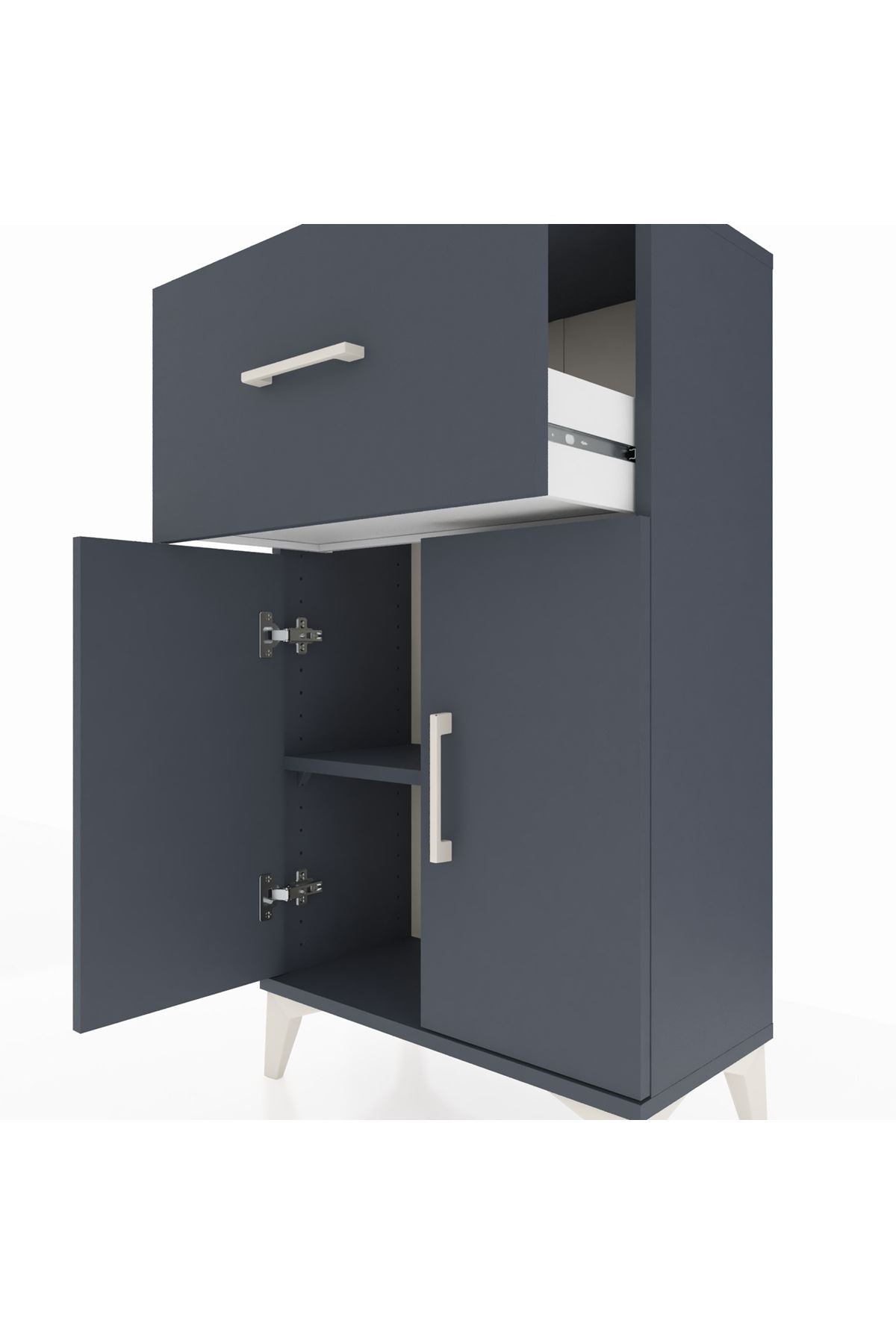 Arges Komodin Tek Raflı Tek Çekmeceli 2 Kapaklı 60x30x106 Antrasit-Antrasit