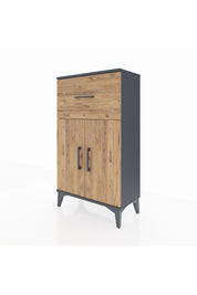 Arges Komodin Tek Raflı Tek Çekmeceli 2 Kapaklı 60x30x106 Antrasit-Çam