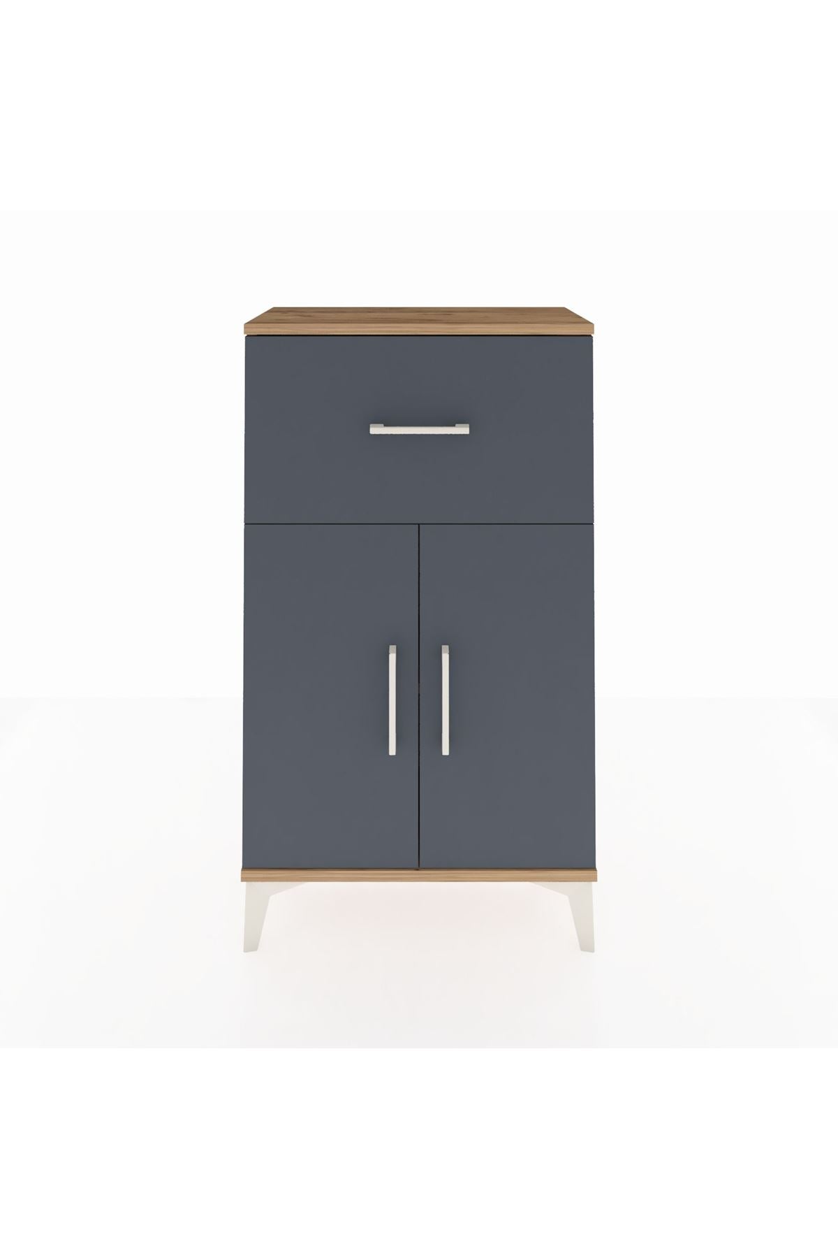 Arges Komodin Tek Raflı Tek Çekmeceli 2 Kapaklı 60x30x106 Çam-Antrasit