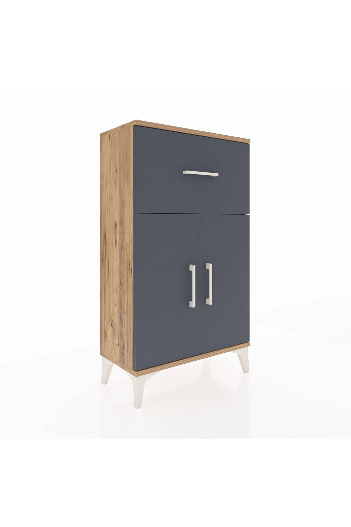 Arges Komodin Tek Raflı Tek Çekmeceli 2 Kapaklı 60x30x106 Çam-Antrasit