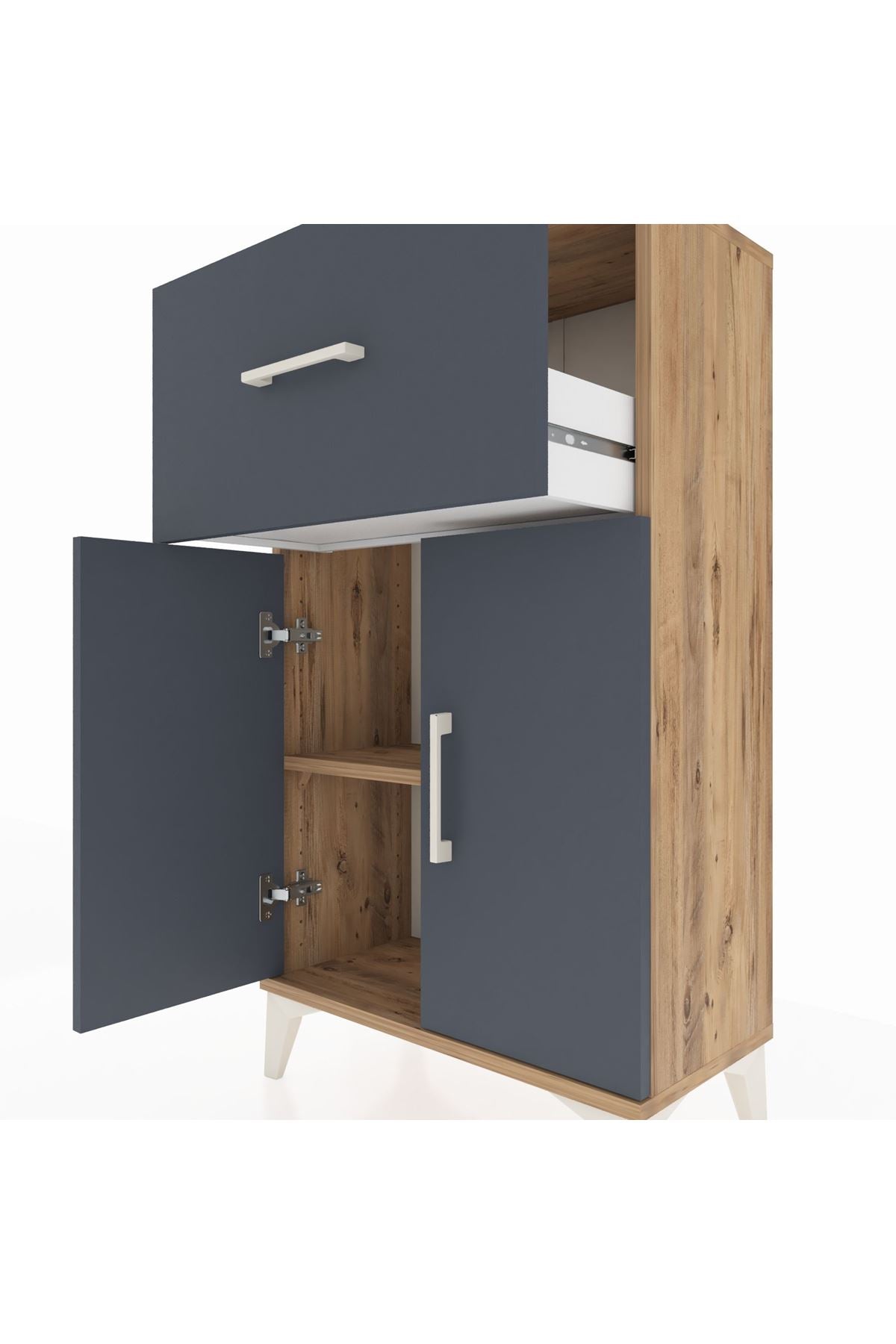 Arges Komodin Tek Raflı Tek Çekmeceli 2 Kapaklı 60x30x106 Çam-Antrasit